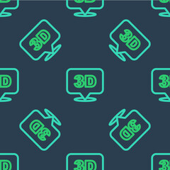 Line 3D word icon isolated seamless pattern on blue background. Vector