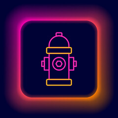 Naklejka premium Glowing neon line Fire hydrant icon isolated on black background. Colorful outline concept. Vector