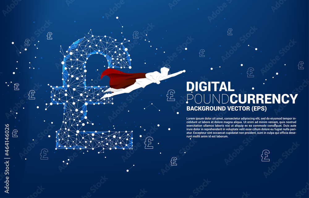 Poster with money pound sterling currency icon from polygon dot connect line. concept for british financial