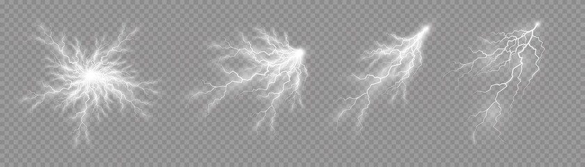 Set of zippers, thunderstorm and effect lightning. - obrazy, fototapety, plakaty