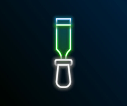 Glowing neon line Chisel tool for wood icon isolated on black background. Colorful outline concept. Vector