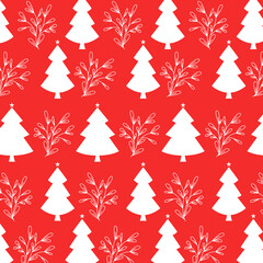 seamless christmas tree pattern in flat design