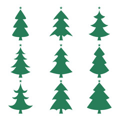 set of christmas tree illustration in flat design