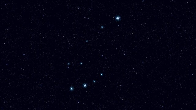 Ursa Minor (Little Bear, Little Dipper) constellation, gradually zooming rotating image with stars and outlines, 4K educational video