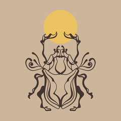 Magic Scarab beetle spiritual animal. Modern witchcraft mystic logo. Mystical magical astrology moon symbol. Flat line ornate art.