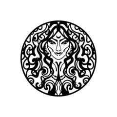 Shaman woman witch. Magical girl. Fantasy boho art.