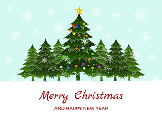 Merry Christmas and Happy New Year greeting card. Christmas tree
