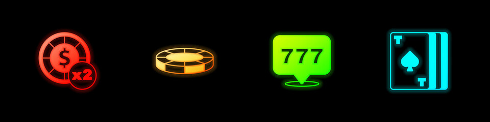 Set Casino chips, , Slot machine with jackpot and Deck of playing cards icon. Vector