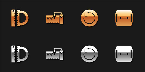 Set Protractor and ruler, Measuring instrument, Radius and Area measurement icon. Vector