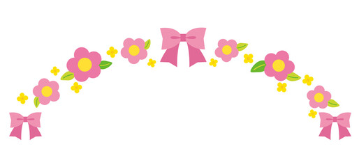 可愛いリボンとお花のアーチ素材