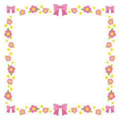 可愛いリボンとお花のフレーム素材