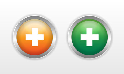 Fototapeta premium Plus medical glass sign icon green and orange shiny button. ui website button. - Vector.