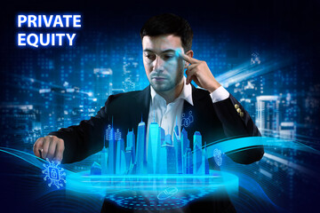 Business, Technology, Internet and network concept. Young businessman working on a virtual screen...