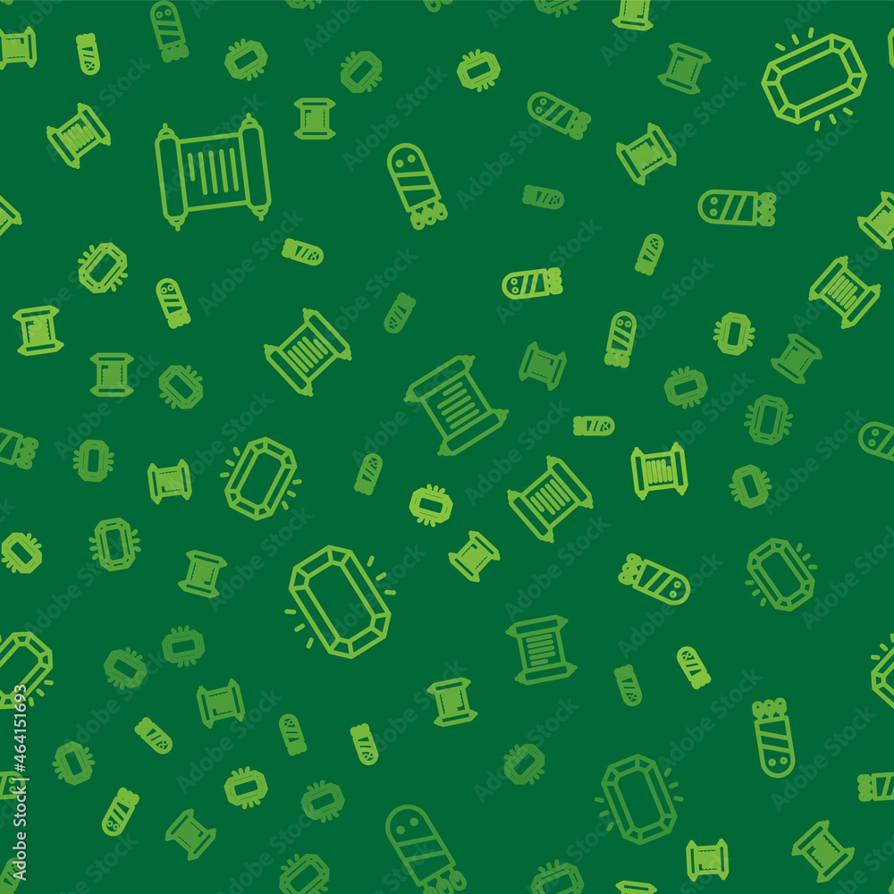 Poster set line decree, parchment, scroll, diamond and quiver with arrows on seamless pattern. vector
