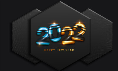 Happy New 2022 Year. Holiday vector illustration of golden metallic numbers 2022