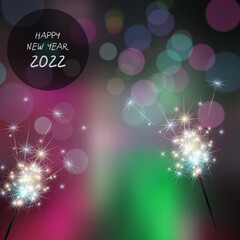 Happy new year 2022 on fireworks background
