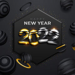 2022 golden decoration holiday on black background