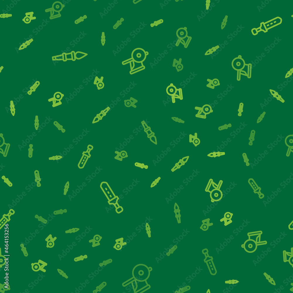 Poster set line torch flame, medieval sword and ancient chariot on seamless pattern. vector