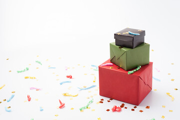 gift boxes and packages in packaging on a white background