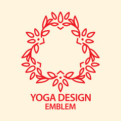 Fototapeta premium Pink logo design template. Triangular shape made with flowers and lines. Emblem for yoga class, natural and organic cosmetic product and packaging.