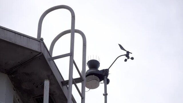 Anemometer spins to measure wind speed.
