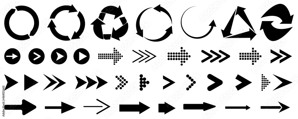 Poster set of different arrow. cursor sign. navigation concept. button symbols. mouse pointer. vector illus