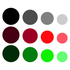 Colorful circle set. Gray, red, green palette. From more to less. Hand drawn art. Vector illustration. Stock image.