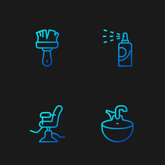 Set line Washbasin, Barbershop chair, Shaving brush and Spray can for hairspray. Gradient color icons. Vector