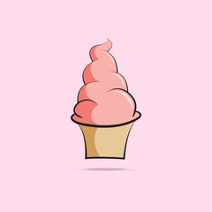 ice cream and waffle tube vector illustration with pink background
