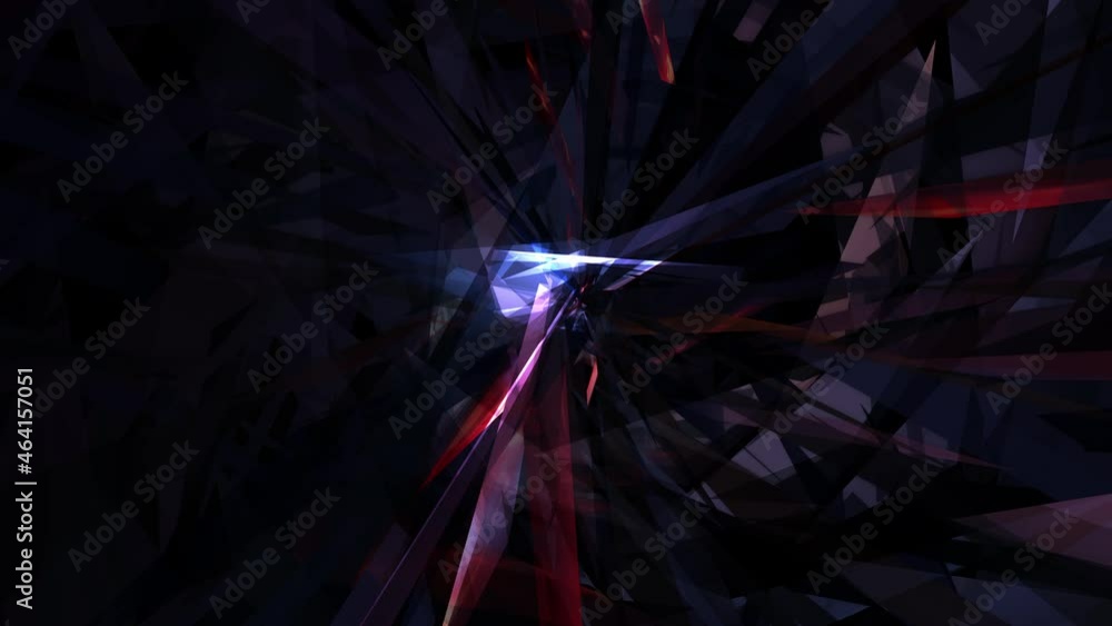 Poster loop abstract dark blue red chaos triangle fiber moving in mesh tunnel animation. seamless loop futu