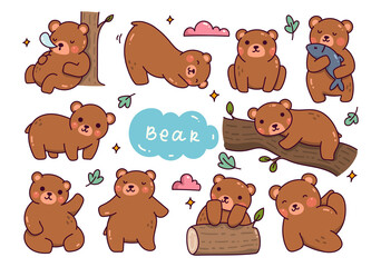Obraz premium Set of cartoon bear doodle