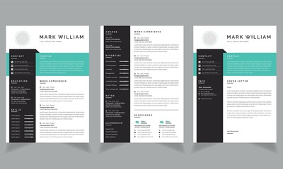 Resume and Cover Letter Layout with Black Sidebar 2 Page CV Template	