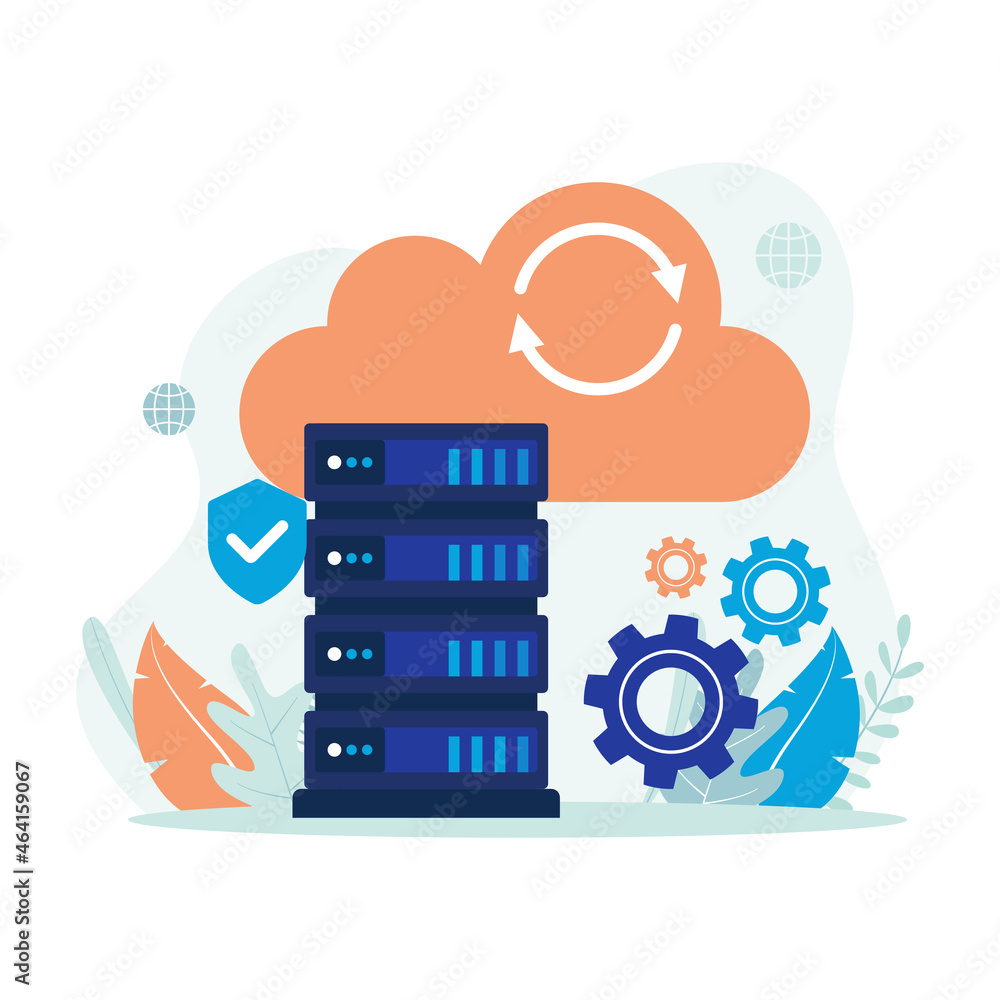 Poster big data analytics, cloud server service vector illustration. flat design suitable for many purposes