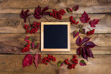 Square frame rustic mockup with viburnum berries