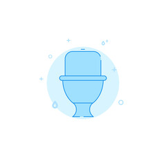 Toilet bowl flat vector icon. Plumbing symbol filled line style. Blue monochrome design. Editable stroke