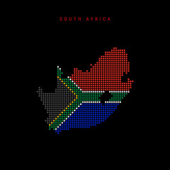Fototapeta premium Square dots pattern map of South Africa. Dotted pixel map with flag colors. Vector illustration