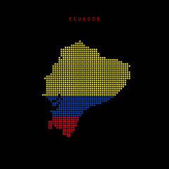 Square dots pattern map of Ecuador. Dotted pixel map with flag colors. Vector illustration
