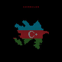 Fototapeta premium Square dots pattern map of Azerbaijan. Dotted pixel map with flag colors. Vector illustration