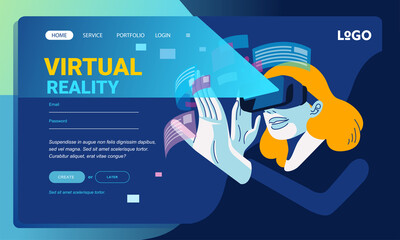 virtual reality website banner illustration of women using virtual reality glasses exploring virtual apps