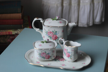 Pink and white Tea Set
