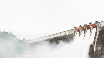 water release at spillway Compacted Concrete Dam, Khun Dan Prakan Chon dam	