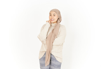 Looking at the camera and smile of Beautiful Asian Woman Wearing Hijab Isolated On White Background