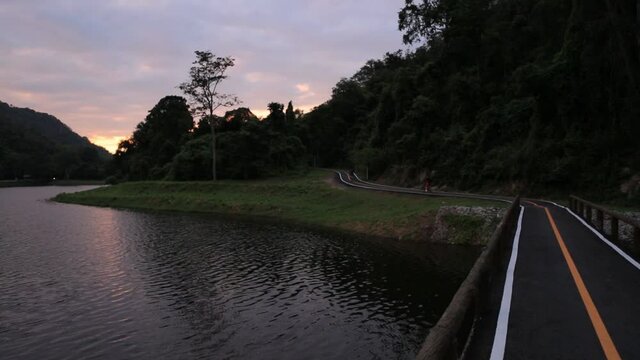 sunset at Khao Ruak Reservoir at Namtok Samlan National Park