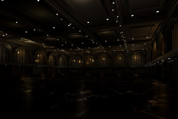 Empty convention hall center .The backdrop for exhibition stands,booth elements. Meeting room for the conference.Big Arena for entertainment,concert,event. ballroom.3d render.