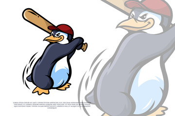 Penguin playing baseball mascot