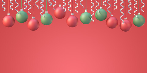 Christmas and newyear decoration background with christmas ball and ribbon on red background,3D render background