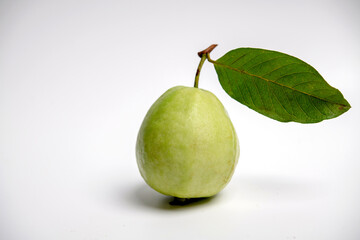 Guava fruit with leaves isolated on the white background