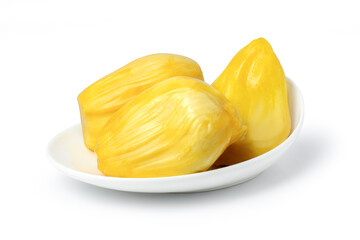 Fresh ripe Jackfruit pulp isolated on white background.
