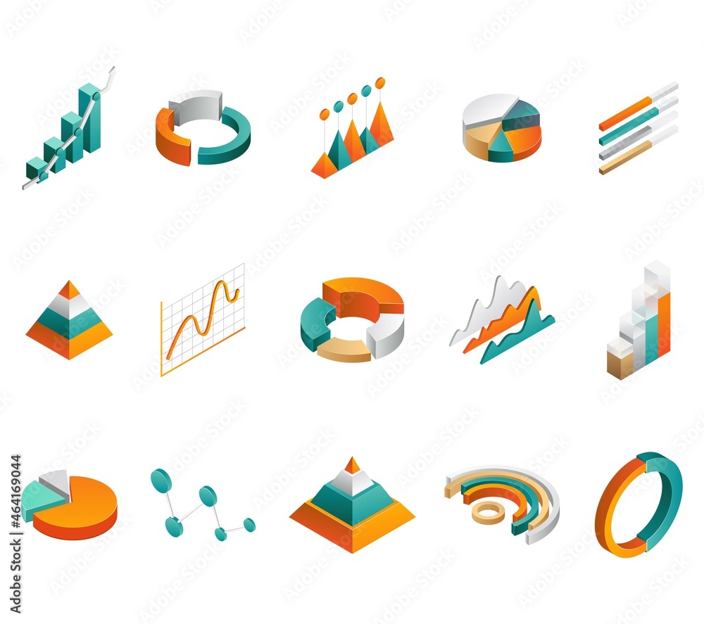 Poster graphic diagrams 3d charts pie charts and isometric elements for business infographics