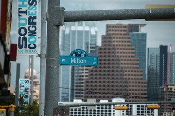 View of Austin downtown from the corner of South Congress and Milton